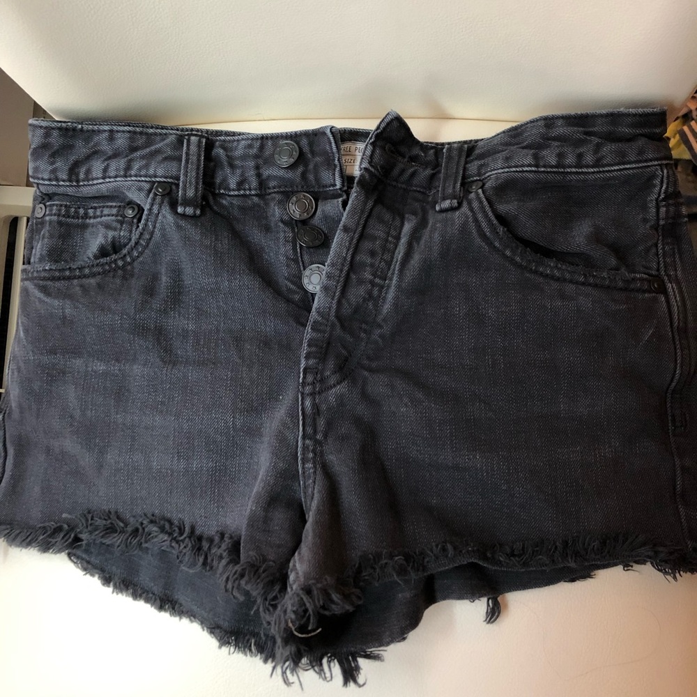 Black wash denim shorts